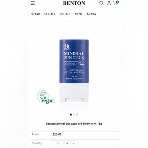 K-Beauty Benton Mineral Sunscreen Stick, 15g (NIB)